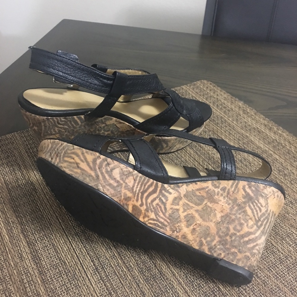 Nine West Black Strap Wedges